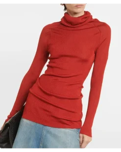Geripptes Rollkragentop Rot