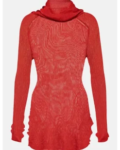 Geripptes Rollkragentop Rot
