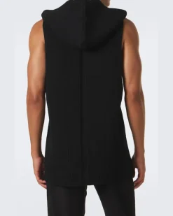 Geripptes Tanktop aus Schurwolle mit Kapuze Schwarz