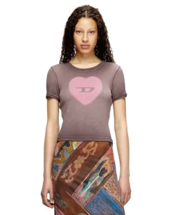 Geripptes T-Shirt mit Herz D-Wasserfarbe-Effekt - T-Shirts - Damen - Violett