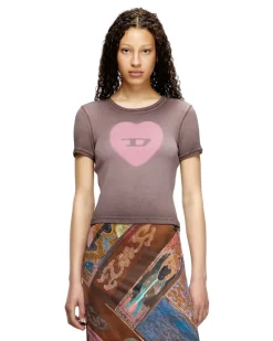 Geripptes T-Shirt mit Herz D-Wasserfarbe-Effekt - T-Shirts - Damen - Violett