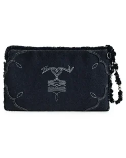 Gestickte ausgefranste Reisetasche - Blau
