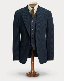 Gestreifte Fischgrat-Anzugjacke Blue