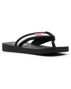 Gestreifte Flip-Flops mit Logo - Schwarz