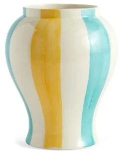 Gestreifte Keramikvase (19cm x 25cm) - Grün