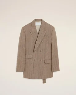 Gestreifter Blazer aus brauner Wolle mit doppelter Knopfleiste Braun für Herren Schokobraun