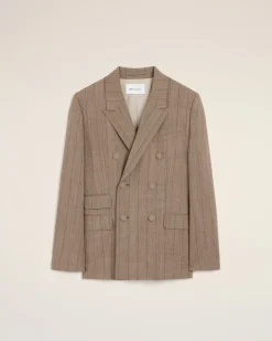 Gestreifter Blazer aus brauner Wolle mit doppelter Knopfleiste Braun für Damen Schokobraun