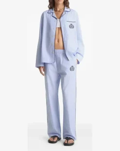 Gestreifter Pyjama mit Stickerei - Blau