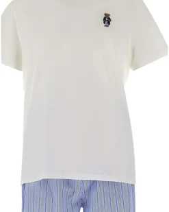 Gestreifter Pyjama mit Stickerei - Weiß