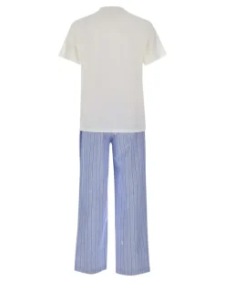 Gestreifter Pyjama mit Stickerei - Weiß