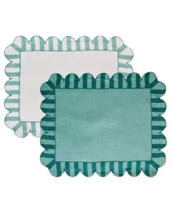 Gestreifte Servietten mit Wellensaum (4er-Set) - Blau