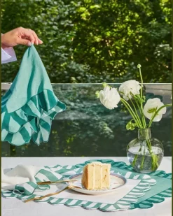 Gestreifte Servietten mit Wellensaum (4er-Set) - Blau