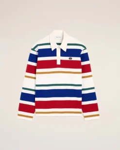 Gestreiftes Polohemd aus Multicolor-Baumwolle mit Ami Patch Mehrfarbig Unisex Weiss