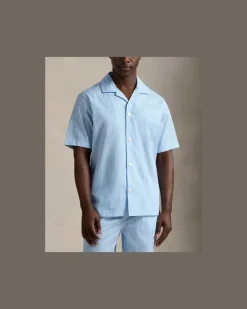 Gestreiftes Pyjamahemd aus Popeline Blue