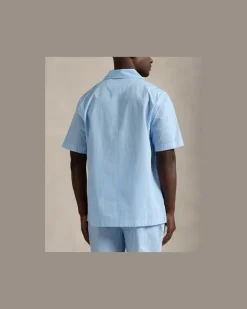 Gestreiftes Pyjamahemd aus Popeline Blue