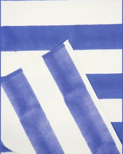 Gestreifte Tischdecke mit Block-Print - Weiß