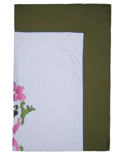 Gestreifte Tischdecke mit Stickerei - Blau