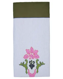 Gestreifte Tischdecke mit Stickerei - Blau