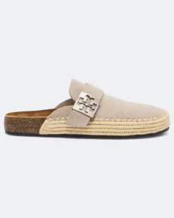Gewebte Clogs Mellow aus Veloursleder Beige