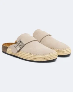 Gewebte Clogs Mellow aus Veloursleder Beige