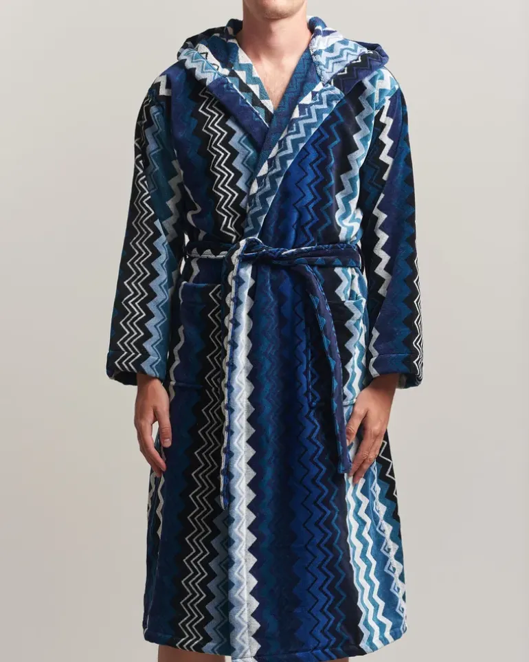 Giacomo Hooded Bathrobe Multi Blue Blau