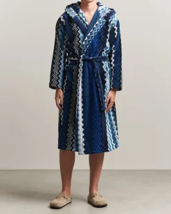 Giacomo Hooded Bathrobe Multi Blue Blau