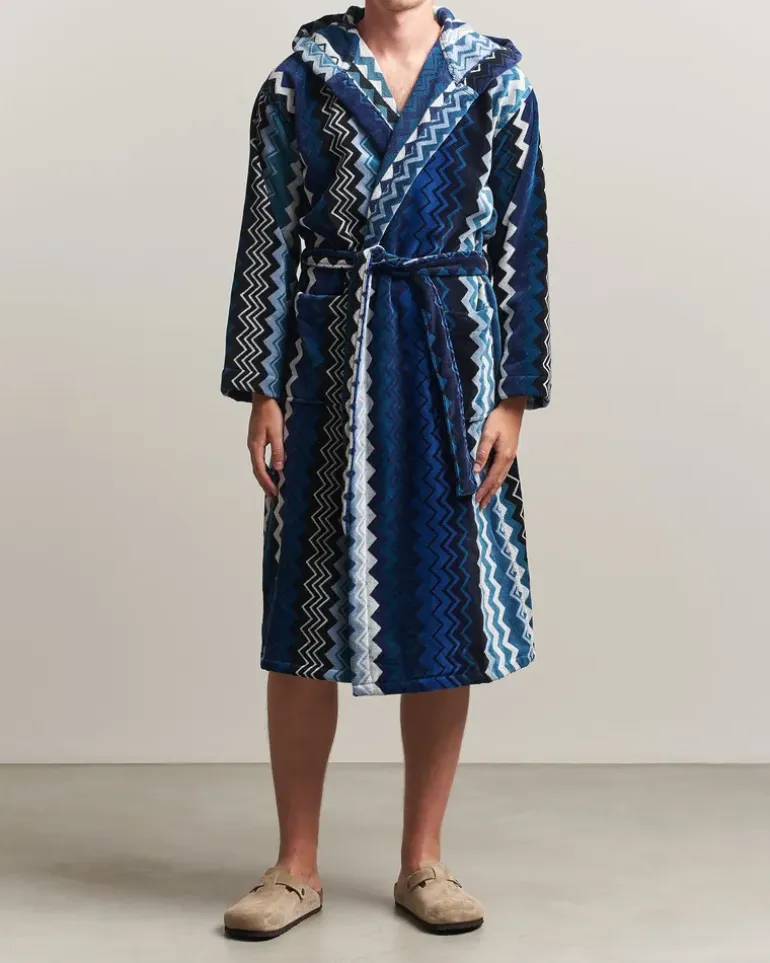 Giacomo Hooded Bathrobe Multi Blue Blau