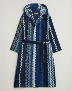 Giacomo Hooded Bathrobe Multi Blue Blau