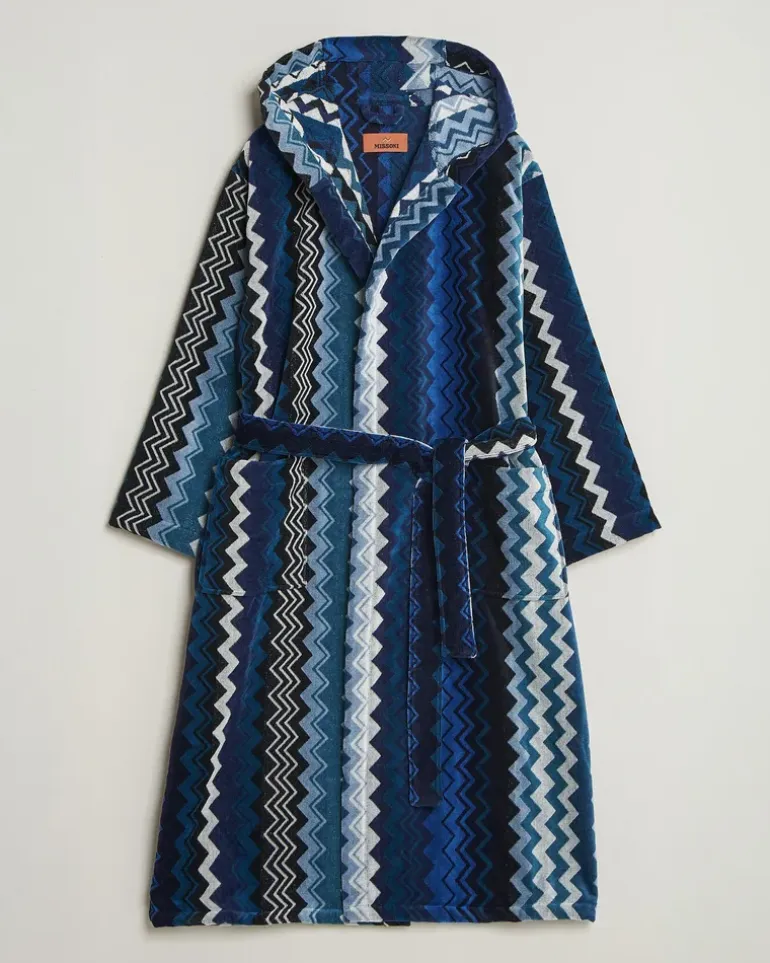Giacomo Hooded Bathrobe Multi Blue Blau