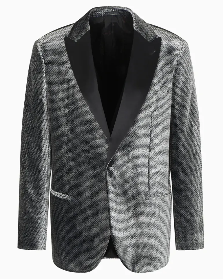 Giorgio’s einreihige Smokingjacke aus Samt mit Mikro-Devoré-Effekt Schwarz