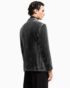 Giorgio’s einreihige Smokingjacke aus Samt mit Mikro-Devoré-Effekt Schwarz