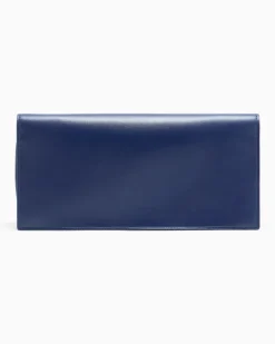 Glänzende Lederclutch mit Drehverschluss und Schulterriemen Marineblau