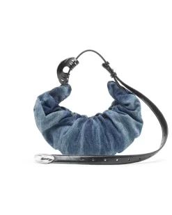 Grab-D S-Kleine, geknitterte Hobo-Tasche aus behandeltem Denim - Schultertaschen - Damen - Blau