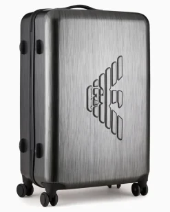 Großer Trolley aus ABS mit Maxi-Adler in Relief-Optik Grau