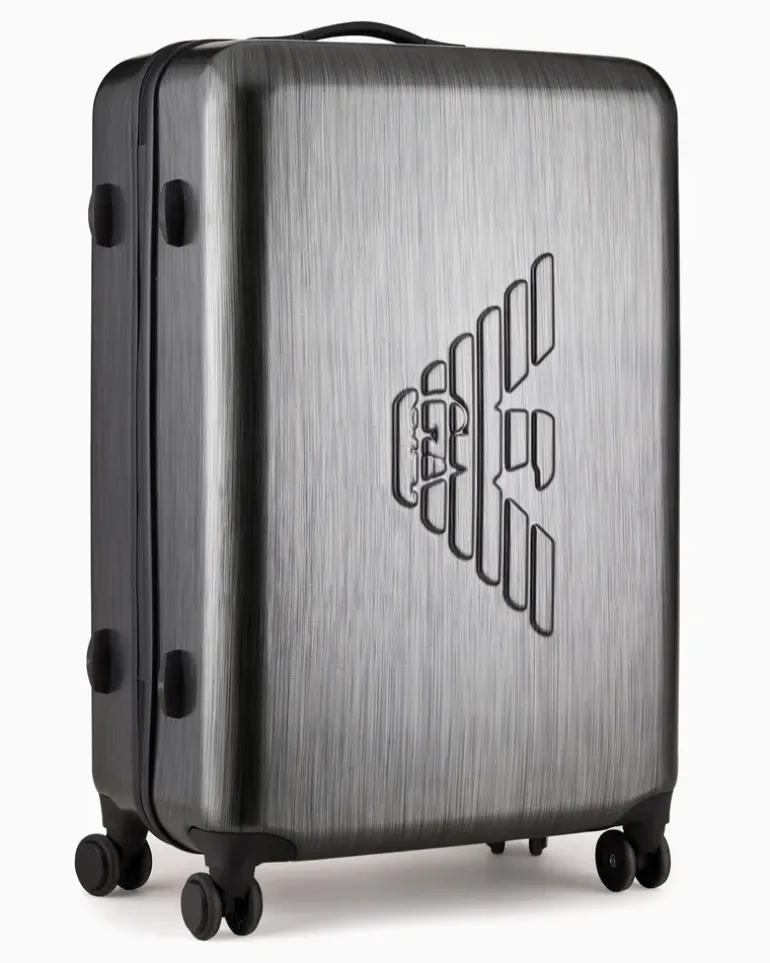 Großer Trolley aus ABS mit Maxi-Adler in Relief-Optik Grau