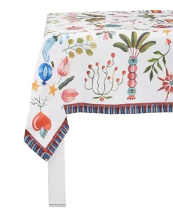 Große Turning Tulips Tischdecke aus Leinen - Weiß