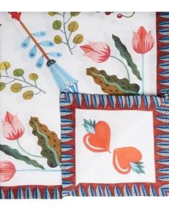 Große Turning Tulips Tischdecke aus Leinen - Weiß
