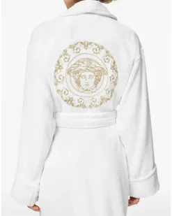 Gürtel-Bademantel mit Medusa-Stickerei - Weiß