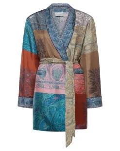 Gürtel-Kimono mit Paisley-Print - Blau