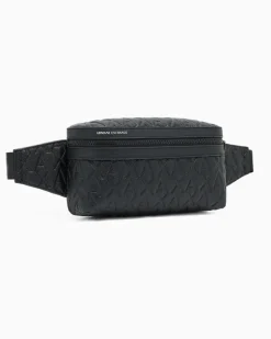 Gürteltasche mit geprägtem Muster und verstellbarem Riemen Schwarz