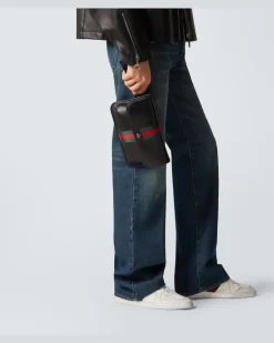 Gürteltasche Web Trademark Small aus Leder Schwarz