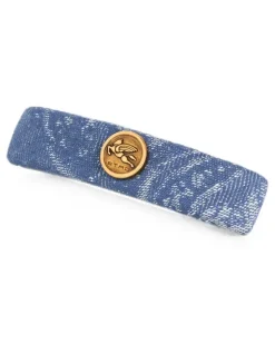 Haarspange aus Jacquard-Denim mit Blattmotiv - Blau