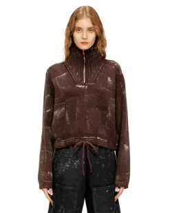 Half-Zip-Pullover mit Used-Effekt - Strickwaren - Damen - Braun