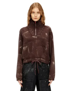 Half-Zip-Pullover mit Used-Effekt - Strickwaren - Damen - Braun