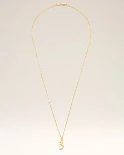 Halskette mit Anhänger „3“ aus gehämmertem goldfarbenem Messing Gelb Unisex