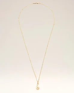 Halskette mit Anhänger „6“ aus gehämmertem goldfarbenem Messing Gelb Unisex