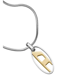 Halskette mit Anhänger aus zweifarbigem Edelstahl - Halsketten - Unisex - Silber