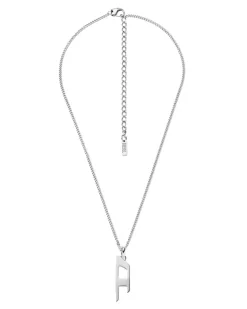 Halskette mit D-Logo-Anhänger aus Edelstahl - Halsketten - Unisex - Silber