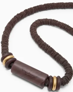 Halskette mit Kordel und zylindrischem Element Braun