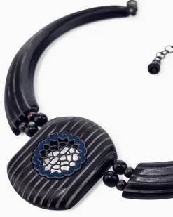 Halskette mit rechteckigem Anhänger und verstellbarer Kette Blau